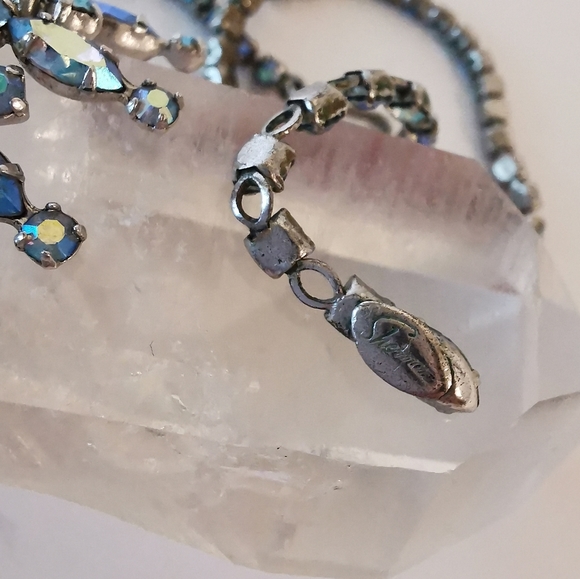 Vintage Sherman aurora borealis iridescent blue rhinestone necklace - Picture 7 of 7